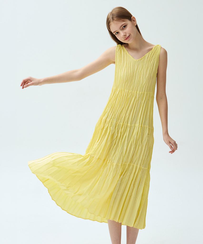 Waiowai Crease Tiered Slip Pleated Dress_3Colors