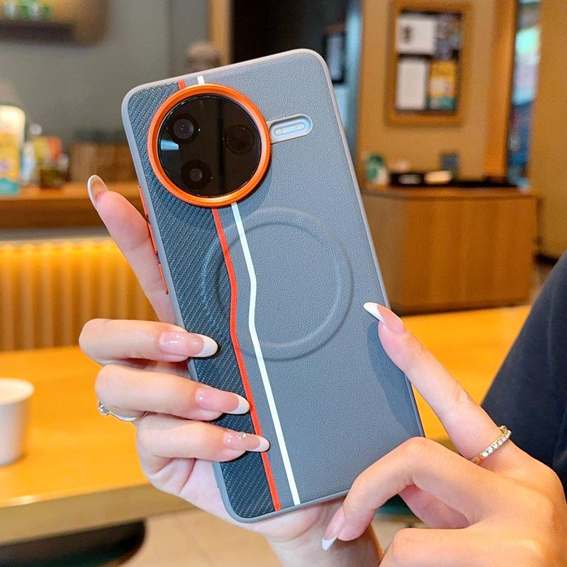 Redmi K80 Pro/Poco F7 Pro Gold Armor Striped Orange Magnetic Phone Case - 5 Piece Protective Set