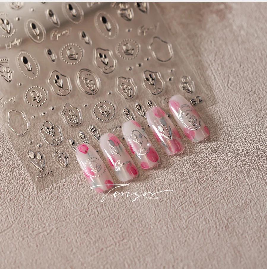 Blue and White Porcelain Chinese 5D Butterfly Flowers Vase Swallow Window Gold Stamping Nail Art Stickers Manicure Decals