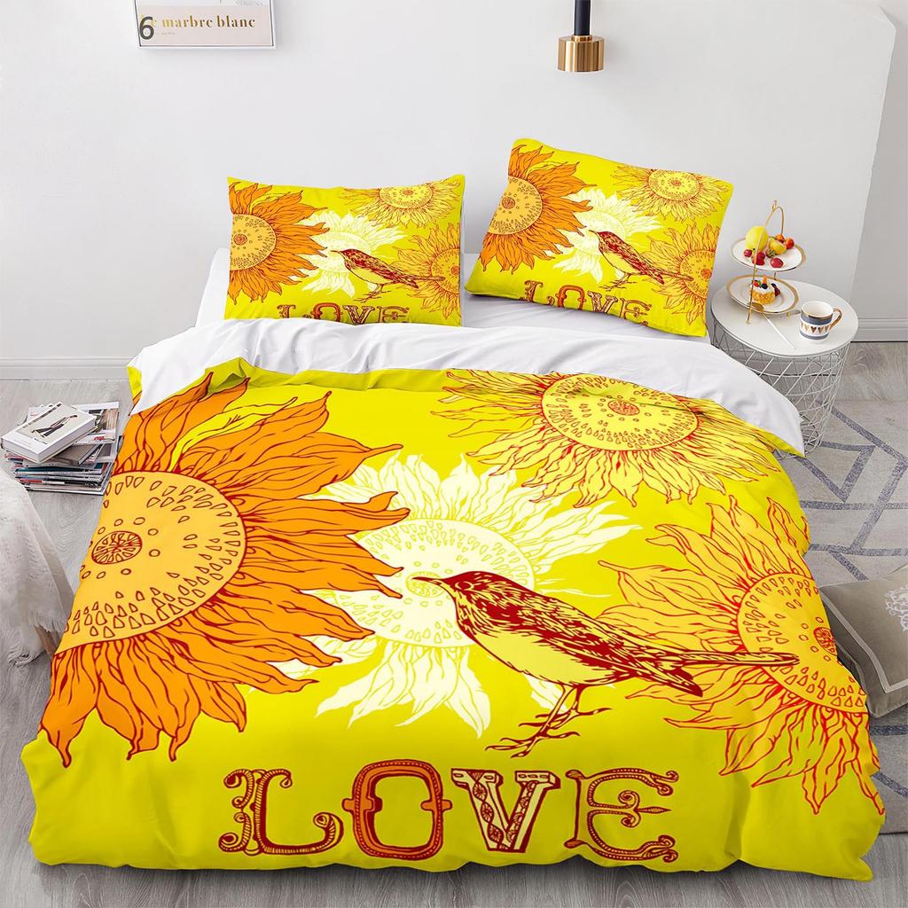 Digital Printing Three-Piece Sunflower Quilt Cover Size Quilt Cover 3D