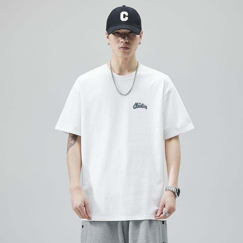 Men s Summer Trendy Brand Heavyweight 260g Three-Needle Pure Cotton Crew Neck Half-Sleeve T-Shirt M (50-60 kg) белый