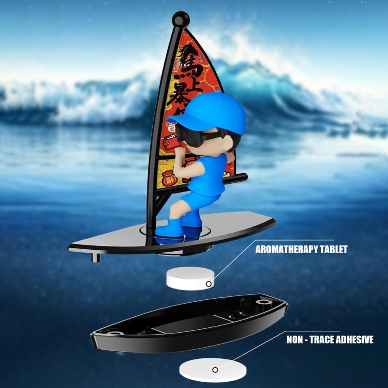 Sailing Boat Car Dashboard Decoration with Detailed Base, Sail and Character Figure, Plus Scent Insert for Cabin Accent