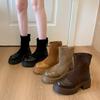Rear zipper retro Martin boots women's autumn and winter new suede British style heightening short boots thick sole elastic thin