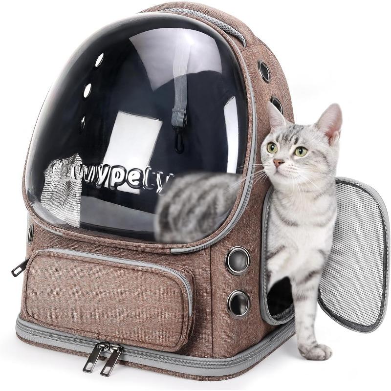 Cat Backpack Carrier, Breathable Large Space Bubble Pet Backpack for Kitty Small Dog Up To 15lbs, Transparent Pet Carrier