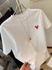 Womens Y2k Summer Printed Tshirt Loose Short Sleeve Red Heart Pattern Top Machine Washable Casual Street Style Tshirt
