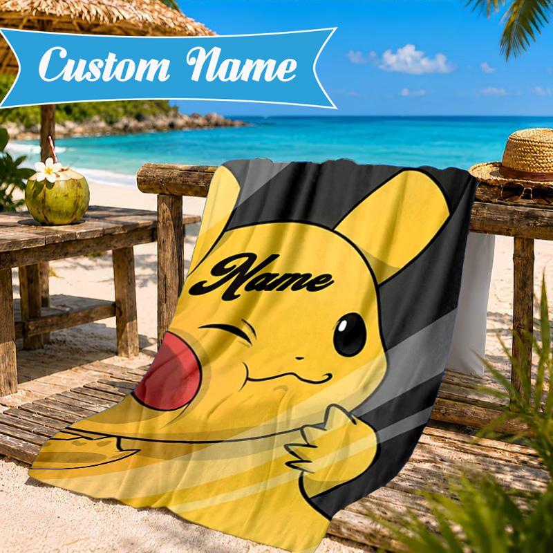 Custom Name Pika Urban Fashion Beach Towel Microfiber Beach Towel, Lightweight and Quick-Dry, for Summer Travel, Swimming Pool Gift