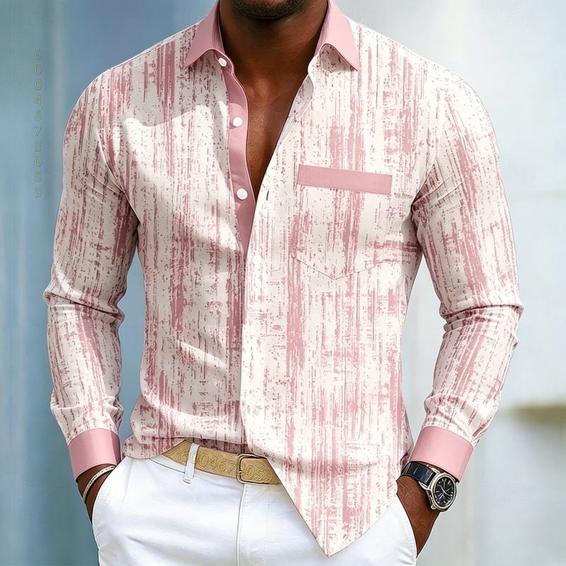 Men's High-quality Long Sleeved Shirt with White and Blue Contrasting Colors, Trendy Business Casual Long Sleeved Slim Fit Shirt