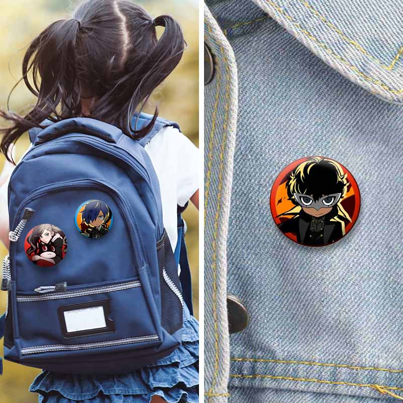 Spiel P-Persona 5 Runde Anstecker Ann Takamaki Ren Amamiya Knopfleisten Tasche Kleidung Dekorationen Brosche Sammlerstücke Schmuck Geschenke