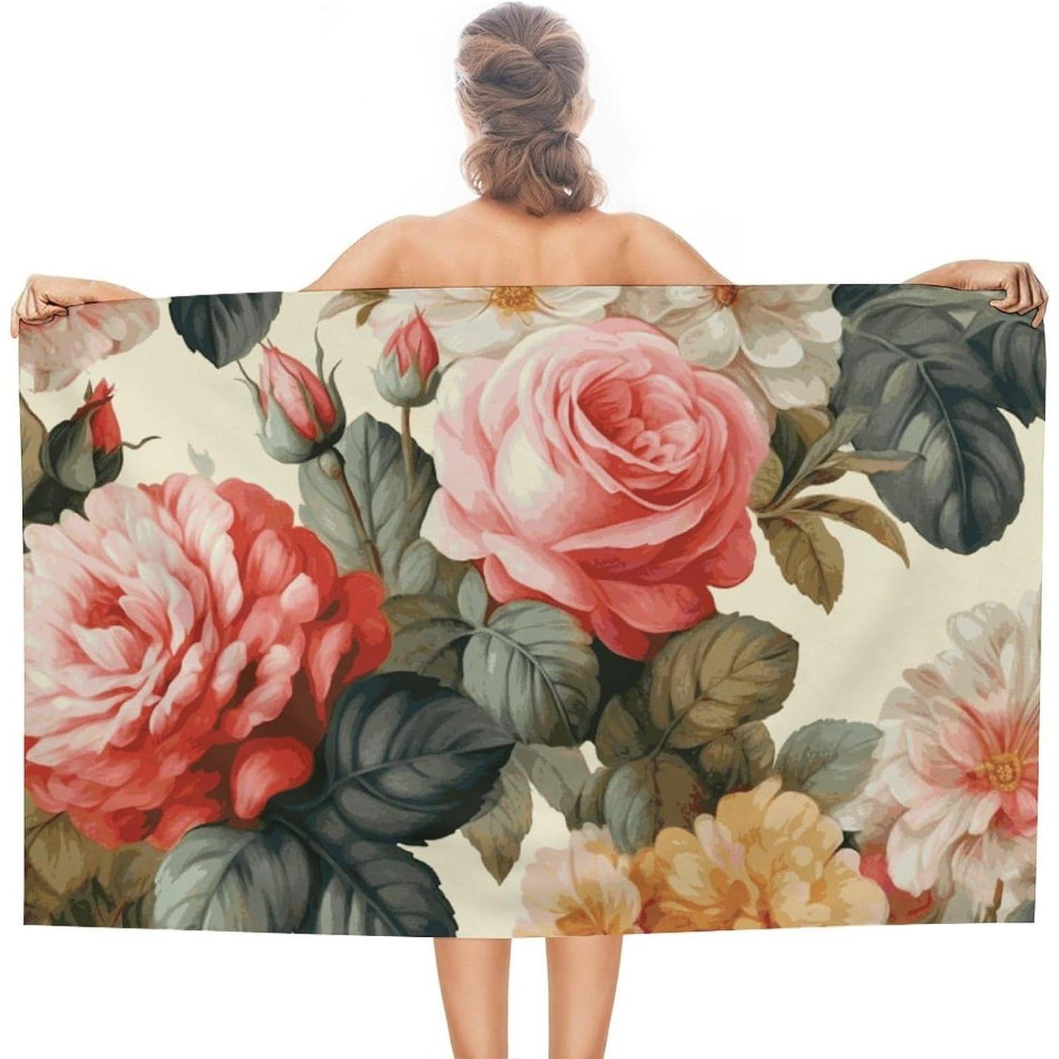 

Beach Towel Sand Free Beach Blanket Oversized, Vintage Floral Bath Towels Quick Dry Towel Lightweight Pool Towels for Adults W40*H60(CM)