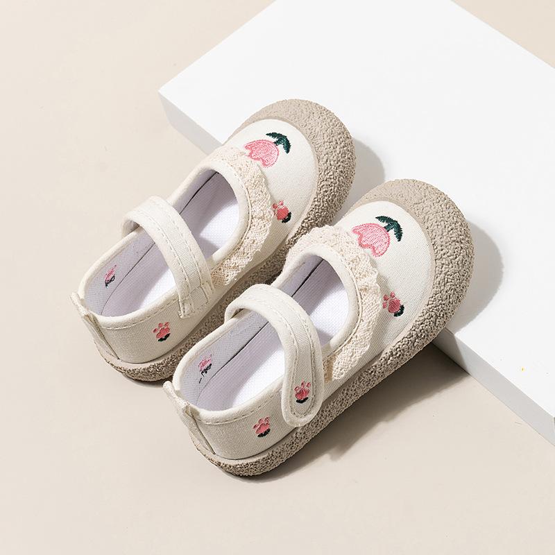 Kid sneakers spring new kids canvas shoes embroidered sneakers girl square mouth girls' shoes cute child board shoe child shoe