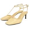 ZARA Elegant Fashion Leather Strap Square Toe Open Back Stiletto Heels 7.3Cm Women heels Vanilla-Yellow 11200510-38