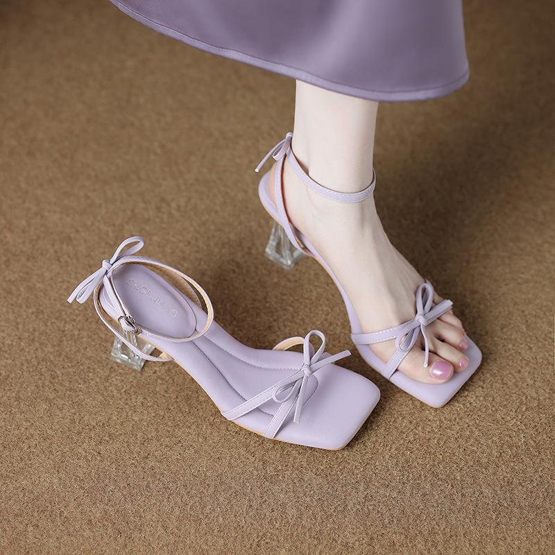 322-3 Sheepskin Version with Sandals Women's Shoes 2025 Summer New Silver Crystal Shoes High Heels