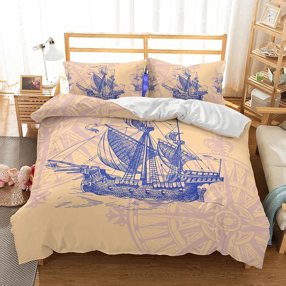 Comforter Mediterranean Bedding Dark Blue King Size Pillow Case Ship'S Anchor Bed Double Set Blue 228X228