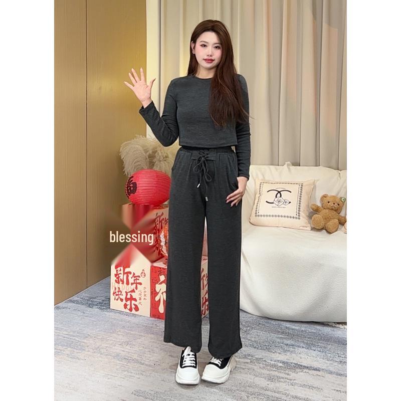 

Модный комплект двойка большого размера: Свободный свитшот с длинным рукавом и повседневные вязаные брюки для женщин на осень/зиму XL (Recommended 120-135 jin)