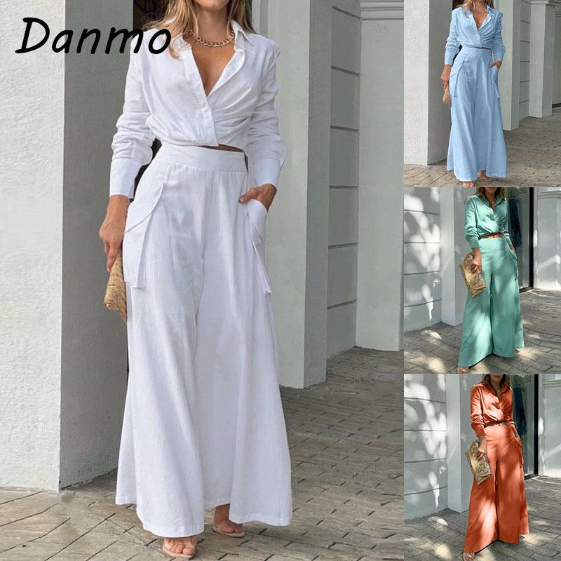 

Danmo комплект из 2 предметов, женские костюмы-рубашки, элегантный комплект брюк, женская рубашка с длинными рукавами и широкие прямые брюки, уличная одежда