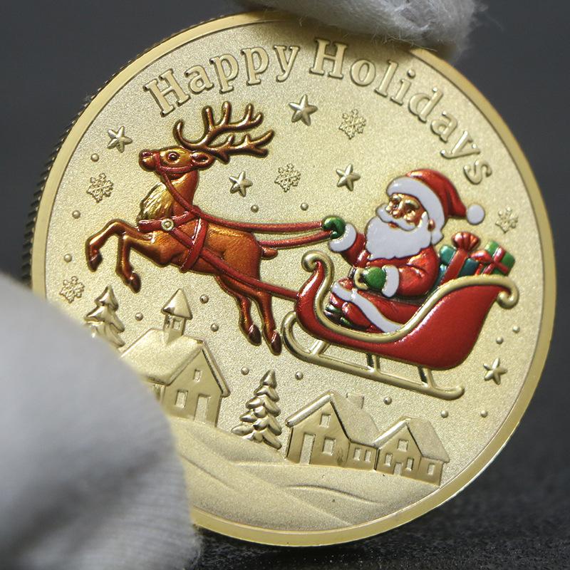 Santa Claus commemorative coins, reliefs, commemorative medals, metal crafts, gold coins, gifts, Christmas gifts