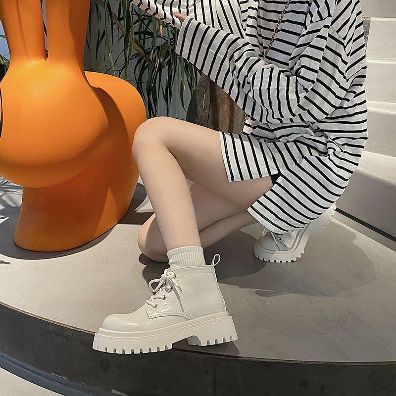 thick-soled white short Martin boots spring and autumn single boots 2025 new trendy cool ins British style thin short boots