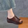 Fashion Retro Style Fish Mouth Premium Genuine Leather Slippers 2025 New Summer Outdoor Slippers Wedges Elegant Women Sandals