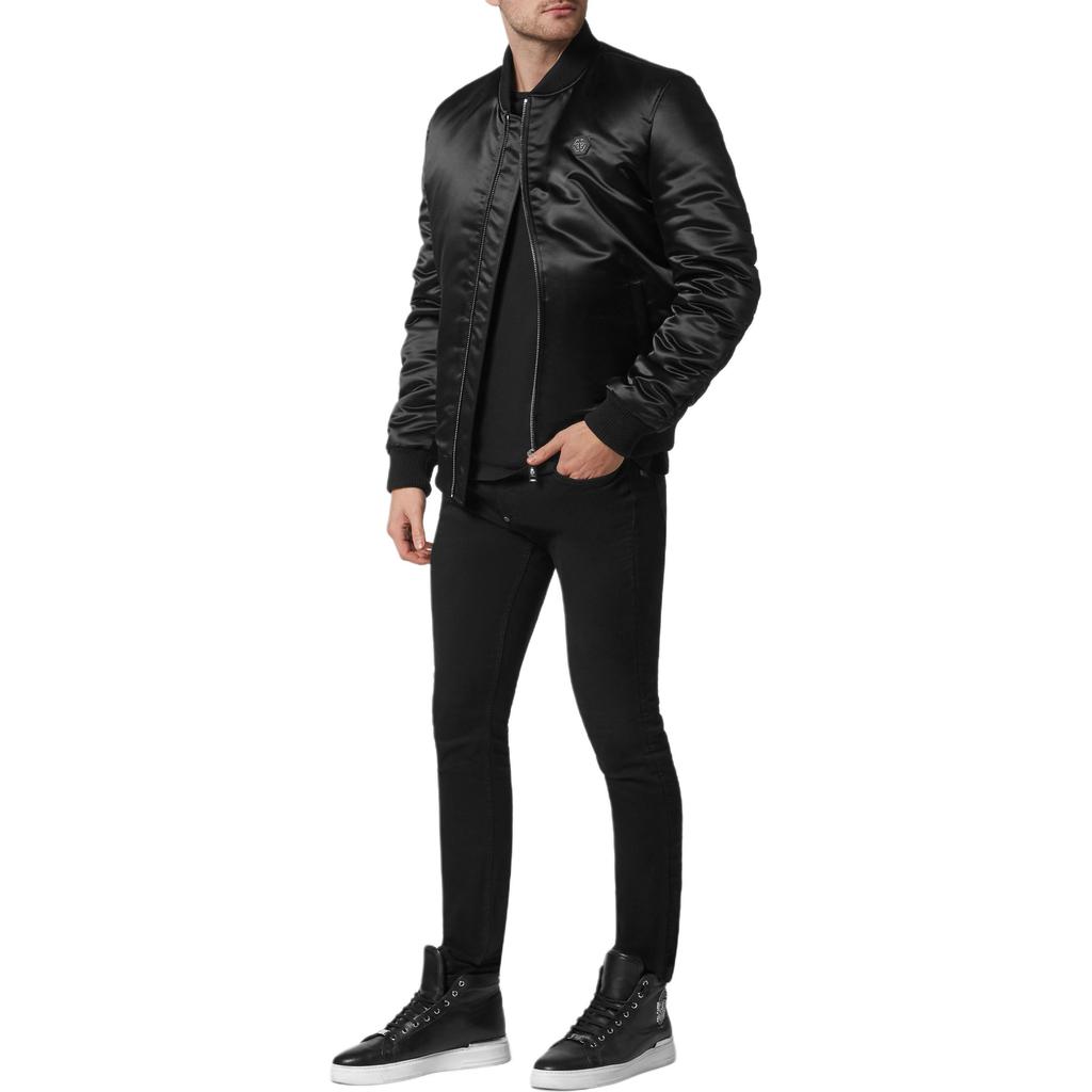 Philipp Plein Skull Printed Satin Bomber Jacket FABC-MRB1997-PTE003N-02