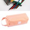 Large Pencil Case Pink Double Tier Handle Design Large Capacity Durable Canvas Pencil Bag for