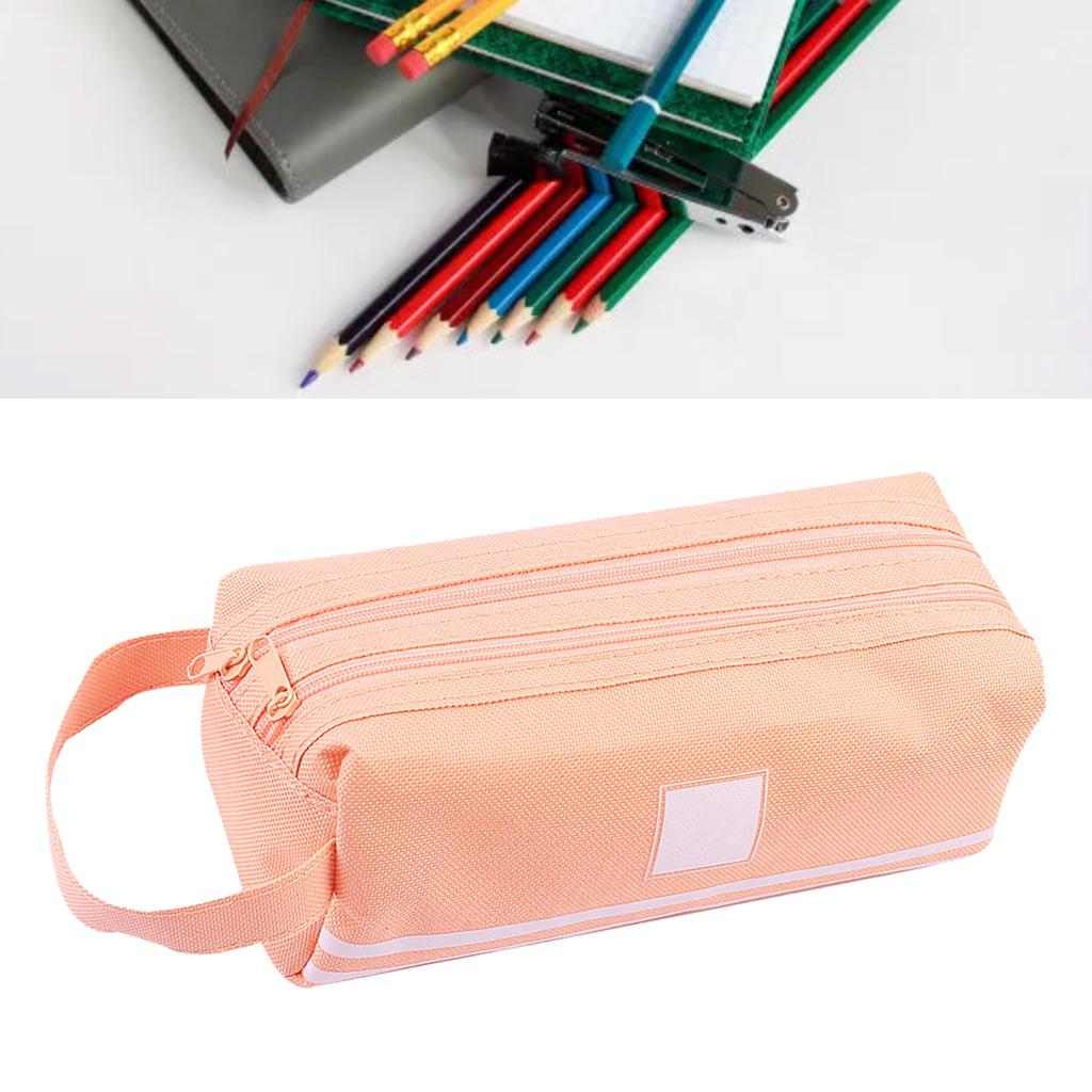 Large Pencil Case Pink Double Tier Handle Design Large Capacity Durable Canvas Pencil Bag for