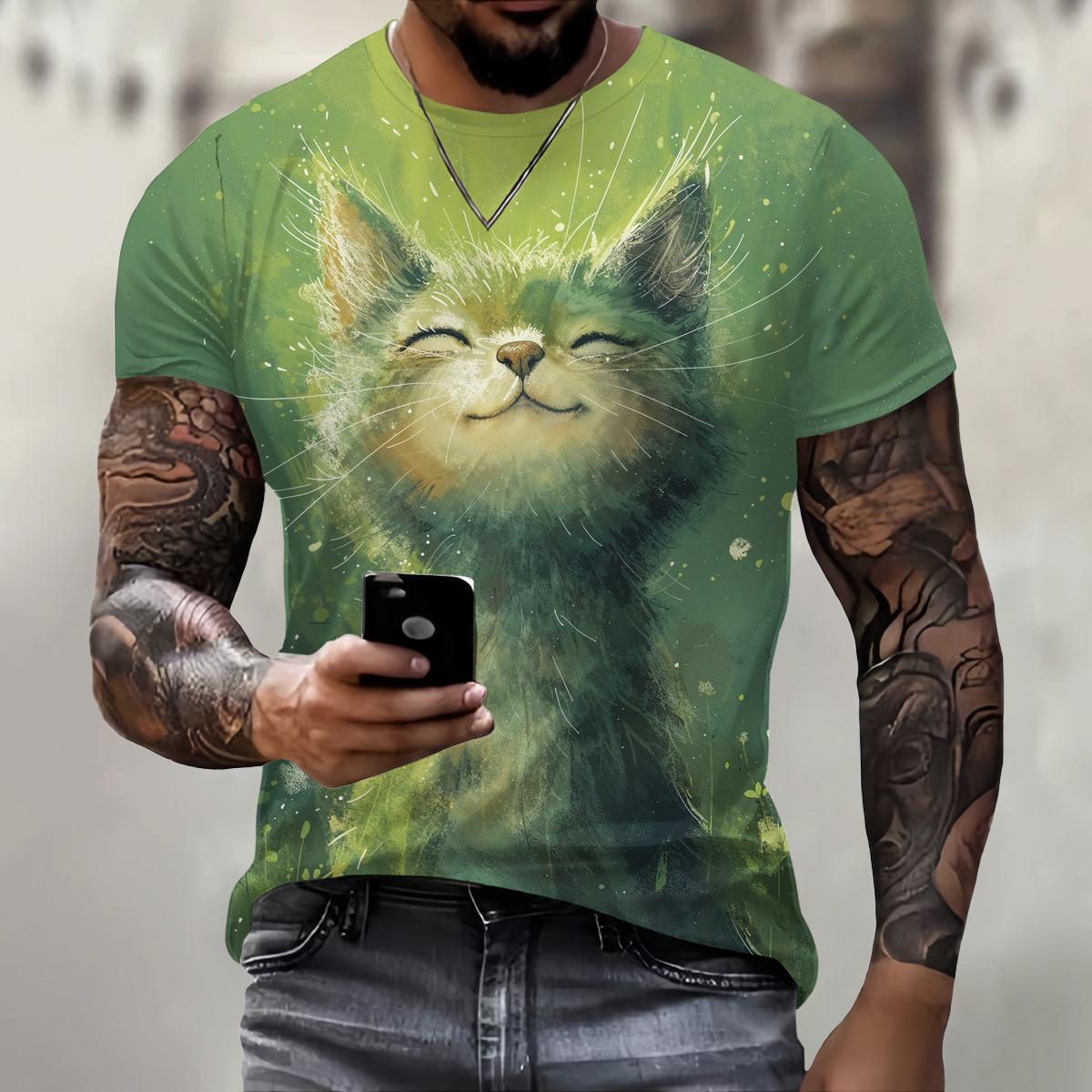 

Мужская футболка с 3d принтом милого кота, футболки, топы, модная мужская футболка с животным узором, уличная одежда большого размера, модная мода с круглым вырезом 6XL