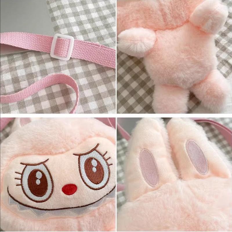 Geantă crossbody nouă Labubu: Geantă de umăr portabilă de pluș de desene animate cu păpușă de pluș și organizator pentru mărunțiș