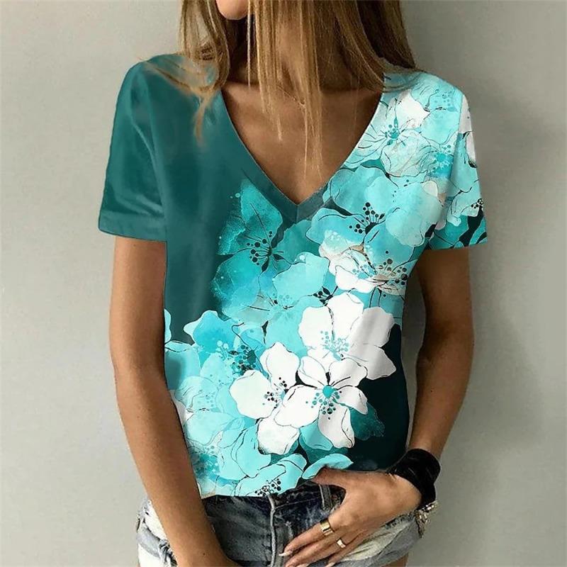 Fashion T-Shirts for Women 3D Flower Printed Tops Tees Summer Women's Tshirt Vintage Short Sleeves Top Women's Oversize T-Shirt