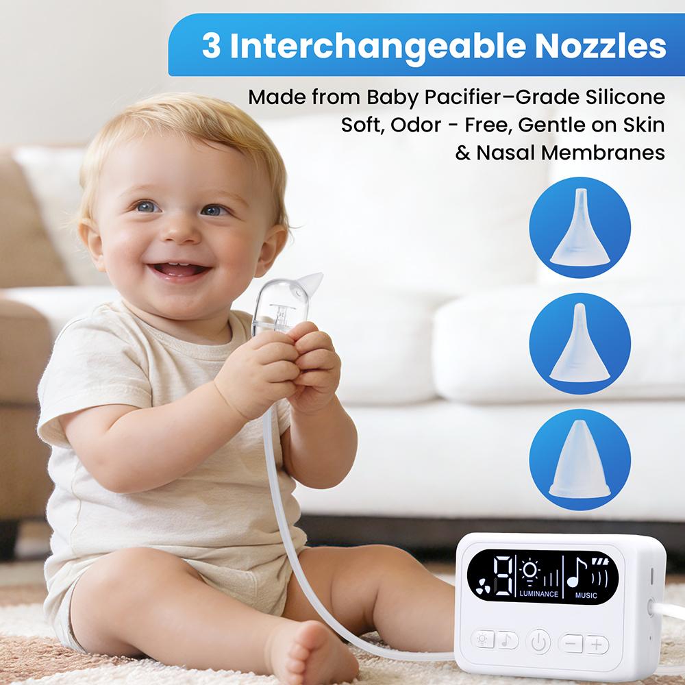 Electric Baby Nasal Aspirator Rechargeable Nose Cleaner with Built-In Music Comfortable Infant Booger Sucker