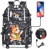 Cute Shiba Inu Corgi USB Charging Backpack for Middle High School Students Travel Casual Daypack
