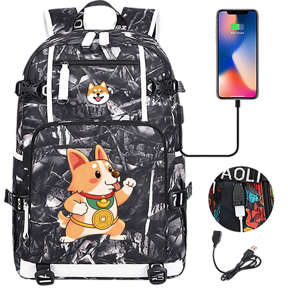 Cute Shiba Inu Corgi USB Charging Backpack for Middle High School Students Travel Casual Daypack