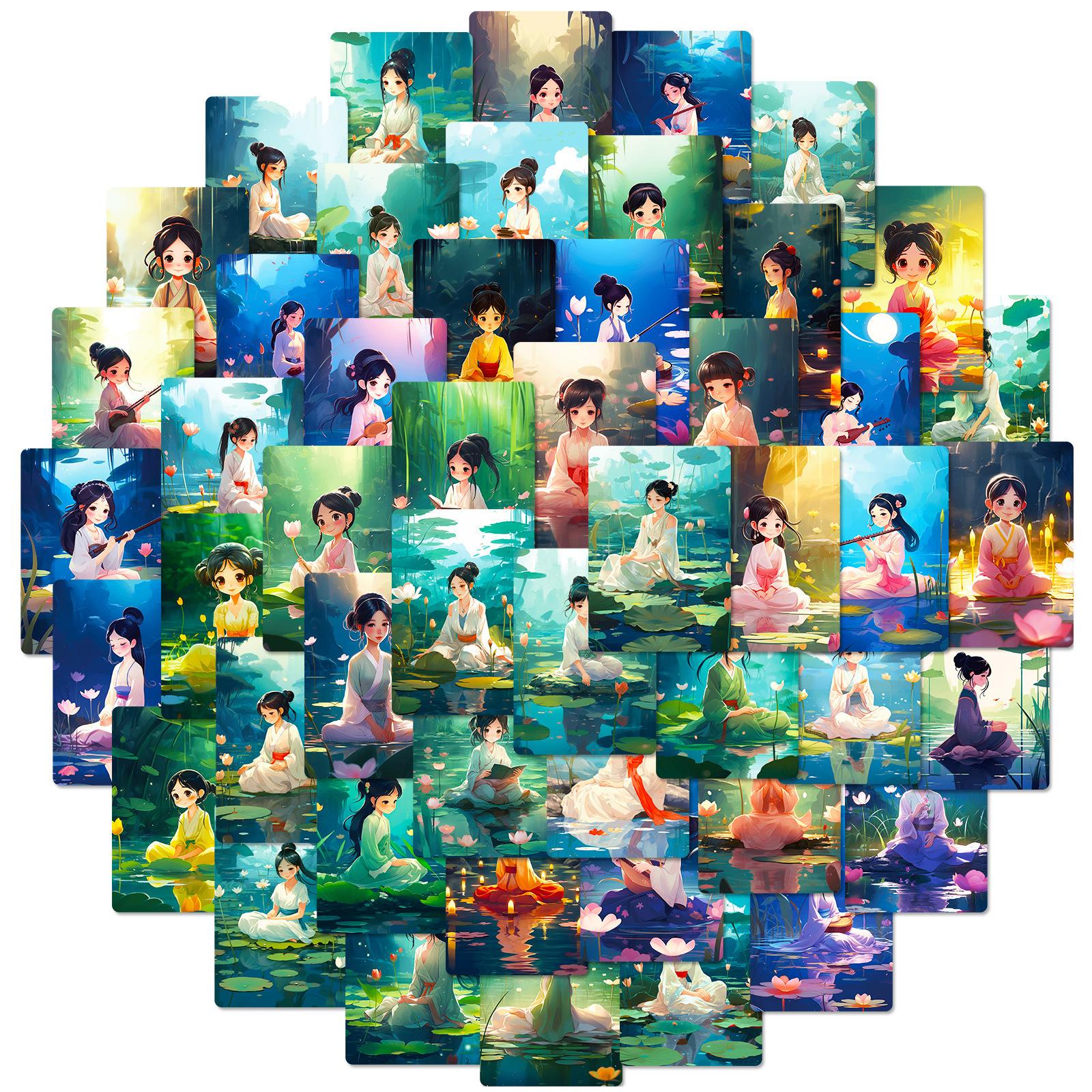 

50 Буддийские Наклейки Девочка Мультяшная Анимация Антикварное Украшение Блокнот Канцелярские Товары Молитва Сделай Сам