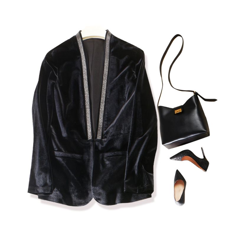 

French Chu Order! Metal Beads ~ Delicate and Soft Real Velvet Suit Exquisite Lady 2022 Spring Outerwear New Black(French Classics) L recommend 52.50kg