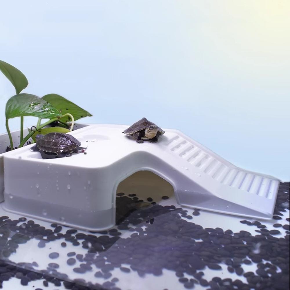 1PC Plastic Turtle Climbing Ramp with Multifunctional Sun Drying Platform Feeding & Hiding Shelter for Pet Fish Tank Box Turtles