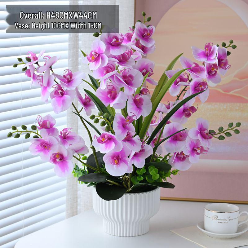Artificial Phalaenopsis Floral Arrangement for Living Room Display - Potted Decoration for TV Cabinet