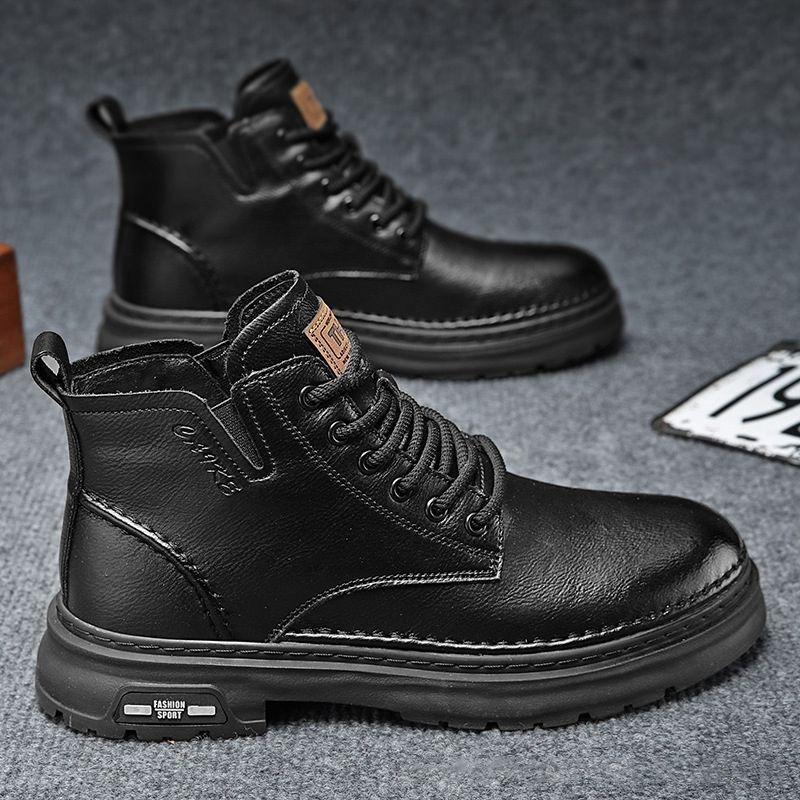 Leather cowhide Martin boots men's high-top winter velvet thermal leather shoes men's leather cotton shoes casual cowhide boots