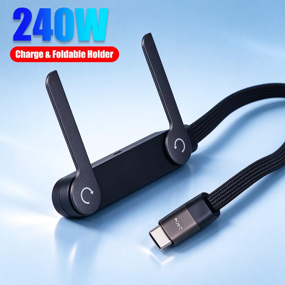 2-in-1 Design Charging Cable Built In Phone Stand Data Cable Mobile Phone Stand Cable  Office Use