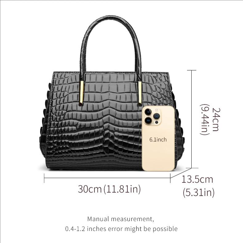 Stylish Black Croco-Embossed Cowhide Tote Bag – Elegant & Functional for Travel