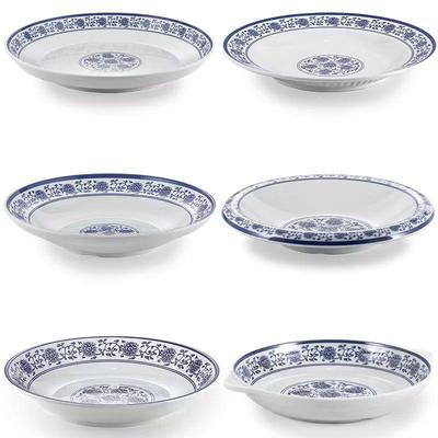 Tiefer Teller im Melamin-Porzellan-Stil, Blau & Weiß, für Fisch, Suppe & Gewerblichen Gebrauch