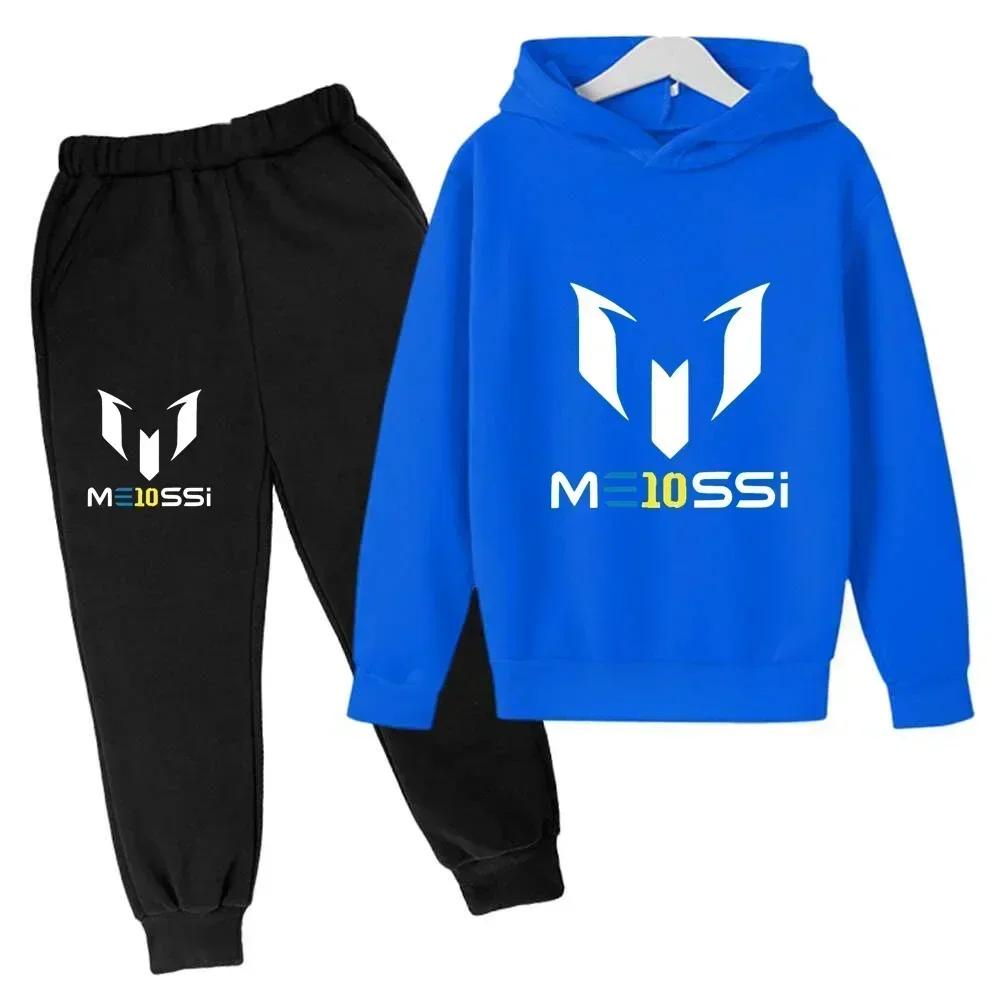 Jesienna Gwiazda Piłki Nożnej Messi 3-12 lat Dziecięce Bluzy z Kapturem Zestawy Spodnie Garnitur 2 Szt. Zestawy Ubrania dla Dzieci Chłopiec Dziewczynka Codzienna Moda Dresy