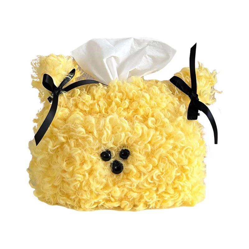New Cute Plush Dog Tissue Box Creative Paper Box Dormitory Female Home Desktop Paper Drawer Set Living Room Desktop Decoration