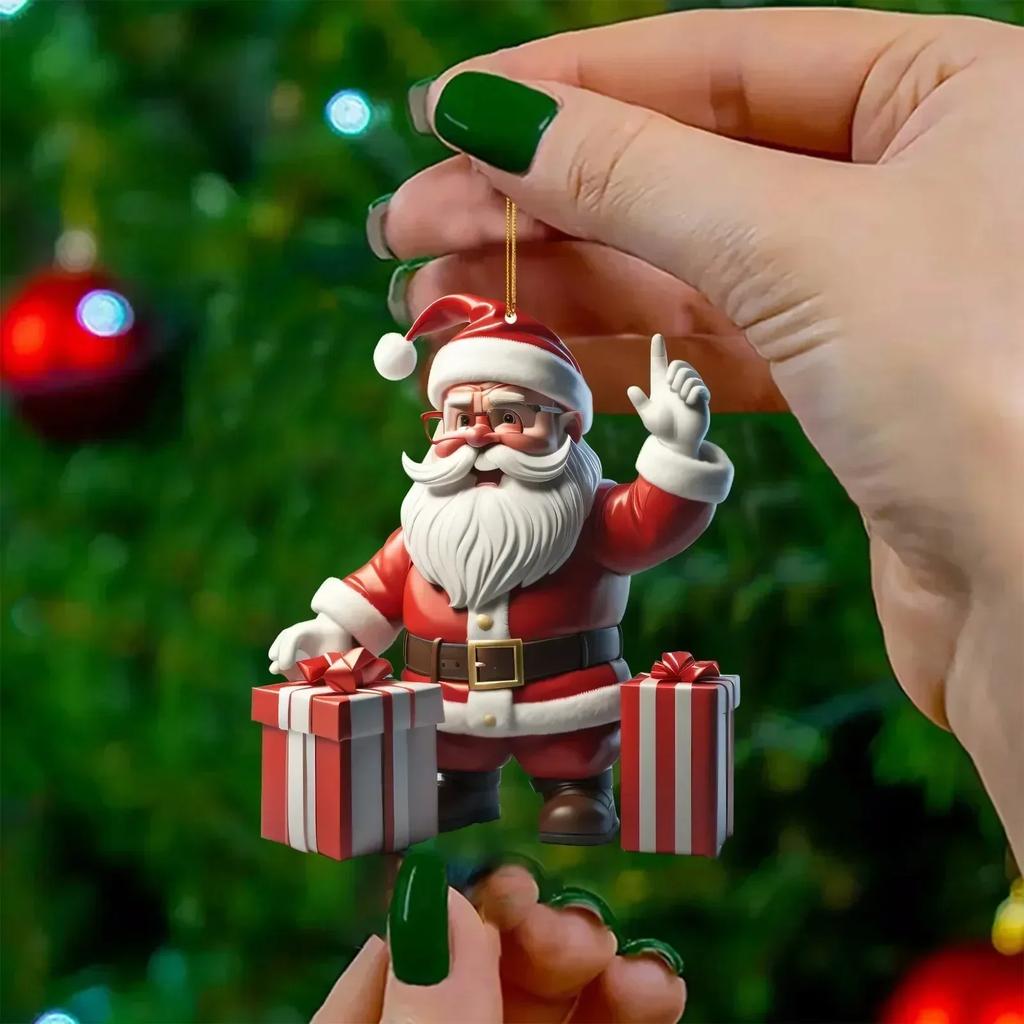 Christmas Tree Pendant 2D Flat Acrylic Cartoon Santa Claus Snowman Festive Hanging Ornaments for Christmas Tree Decor Gifts