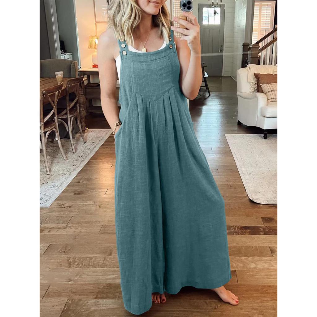 Baumwolle Leinen Damen Latzhose Hosenträger Hose Locker Lässig Weiblich Frauen Einteiler Weites Bein Strampler Overalls Jumpsuit Streetwear