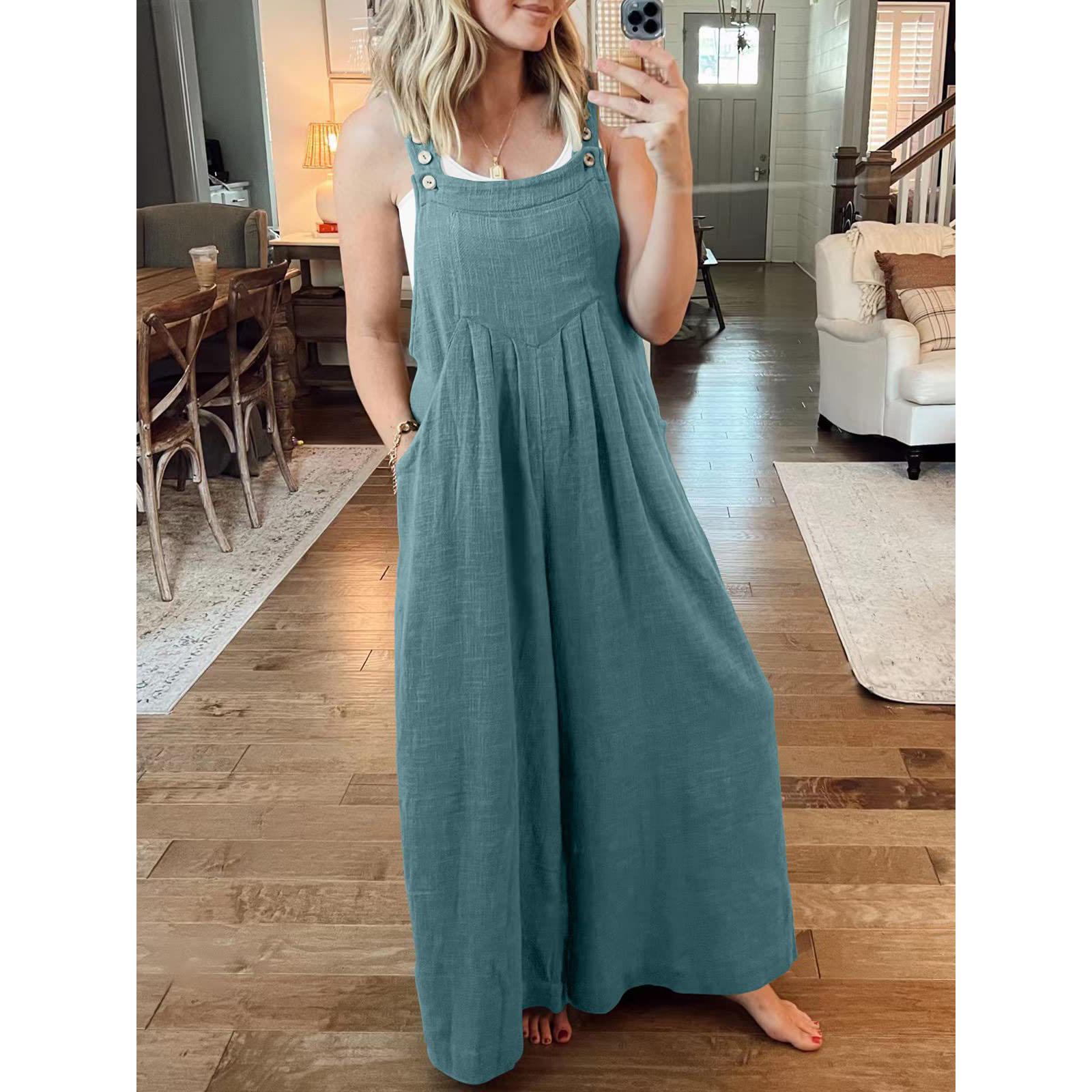 

Женский комбинезон из хлопка и льна, свободные повседневные брюки с широкими штанинами, комбинезон, уличный стиль XXXL