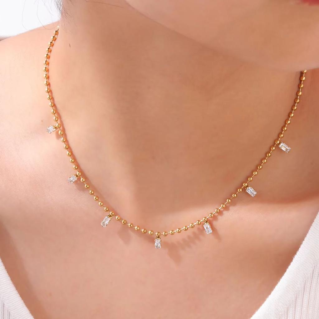 Delicate Zircon Pendant Necklace for Women, Stackable Multi-Layer Stainless Steel Necklace, 18K Gold Plated Fashion Jewelry Set