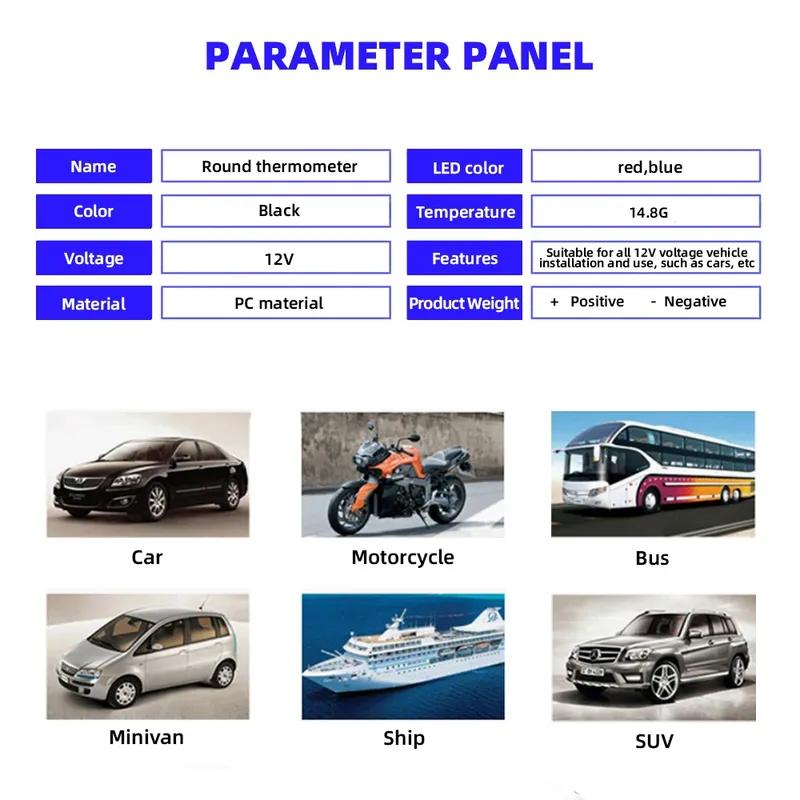 Kebidumei Car Round Temperature Voltmeter 12-24V Auto Voltage Meter Display Digital Measurement Car Motorcycle Boat Thermometer