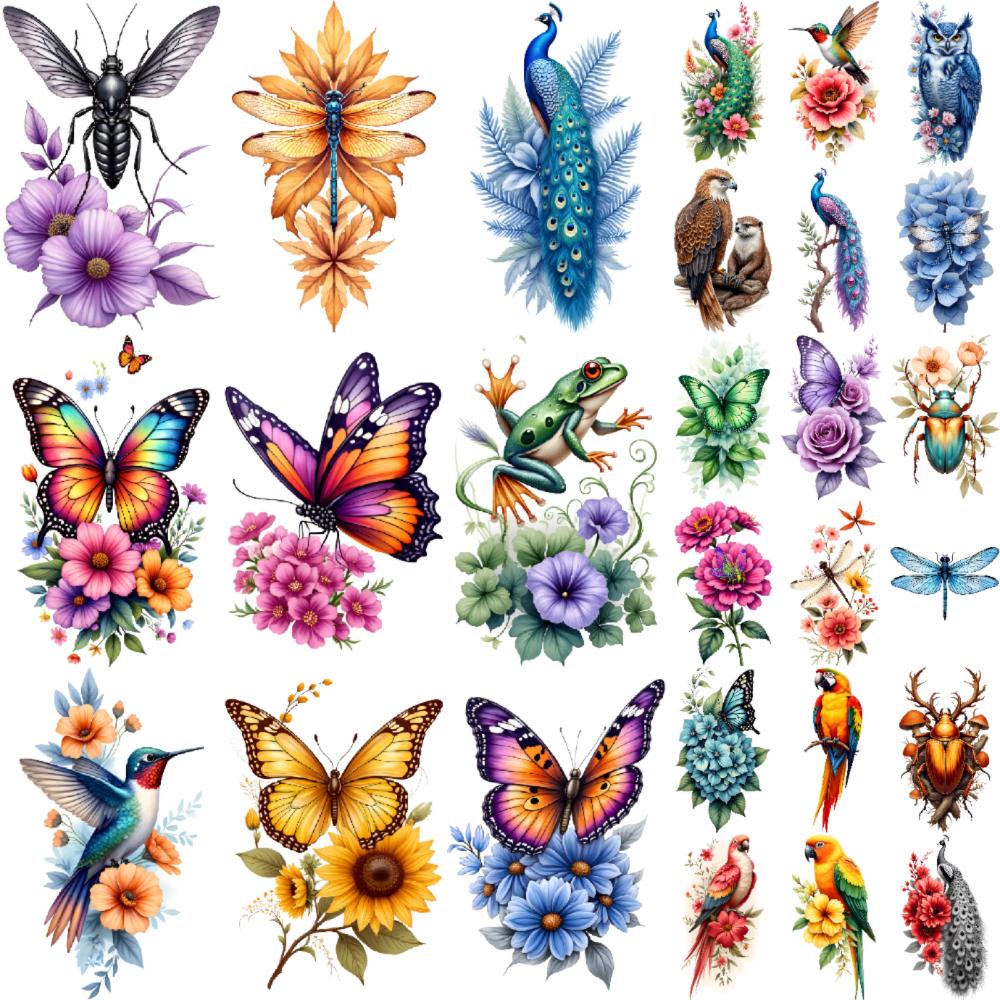 9pcs Temporary Tattoo Flower Tattoo Colorful Frog Tattoo Butterfly Tattoo For Male Arms Back