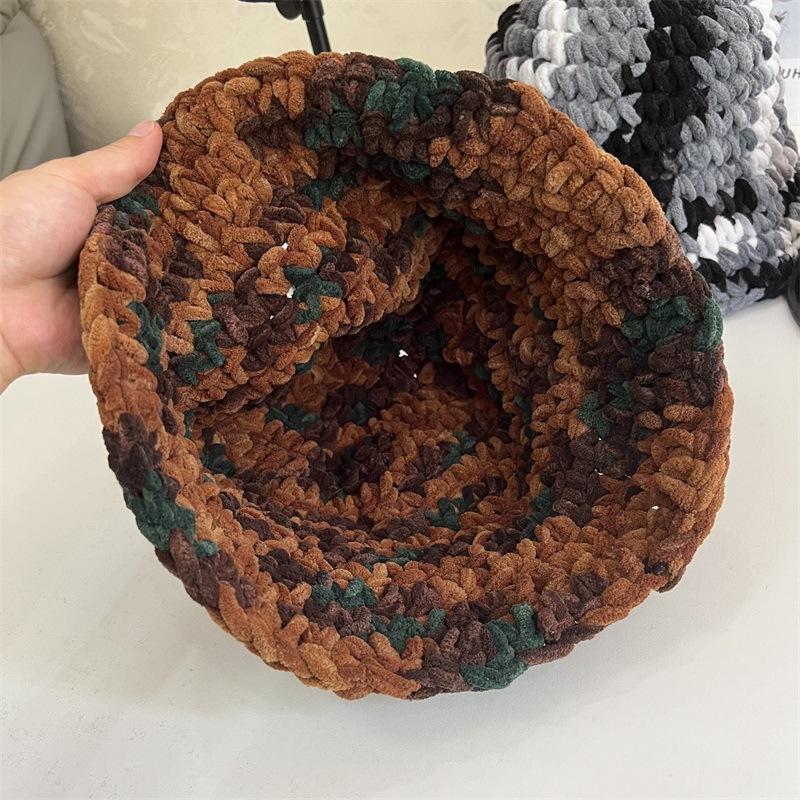 Mixed Color Rough Knitted Hat Women's Autumn and Winter Warm Niche Color Matching Bucket Hat