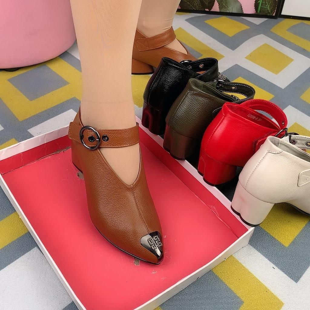 Seksowne botki do kostki w szpic z dekoltem w serek Kobieta Rozmiar Plus 41-43 Podeszwa w kształcie serca Projektant Mary Janes Buty Damskie Botki na średnim obcasie