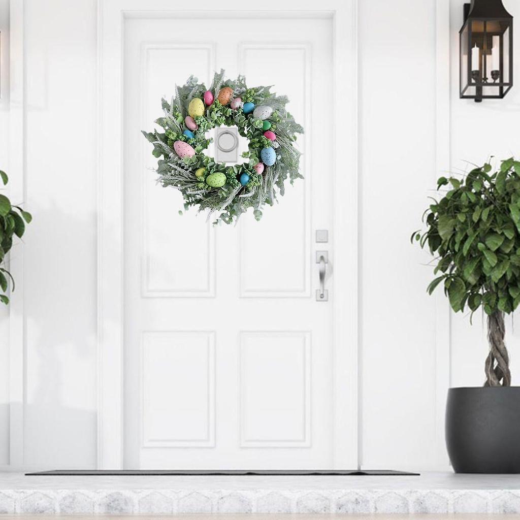 Easter Egg Wreath Easter Door Garland with Colorful Easter Eggs Artificial Easter Wreath for Front Door Easter Spring Wreath